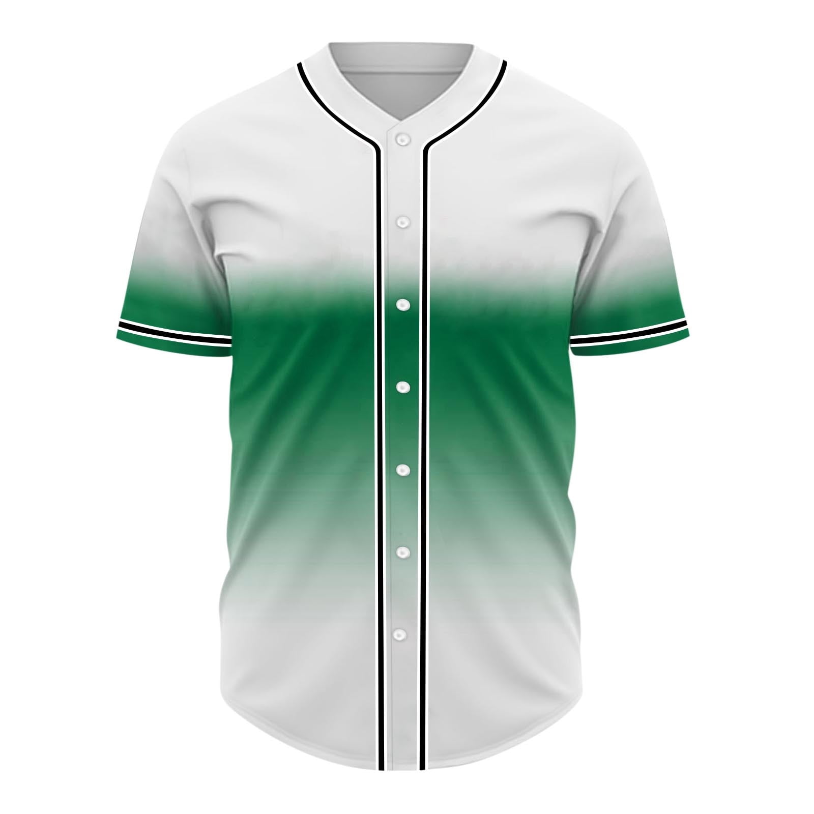 cllios Mens Gradient Baseball Shirts Big and Tall Casual Button Down Short Sleeve Tees Casual Stand Collar T Shirts for Men