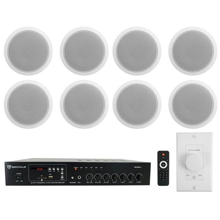 

Rockville Commercial Restaurant Amp+(8) 6 White Ceiling Speakers+Wall Control