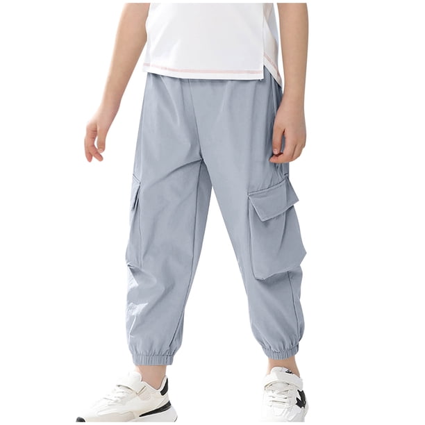 Odeerbi 3-16 Años Niños Cargo Pantalones Deportivos Jogger Pantalones Primavera Verano Color Sólido Casual Pantalones de Trabajo Con Bolsillos