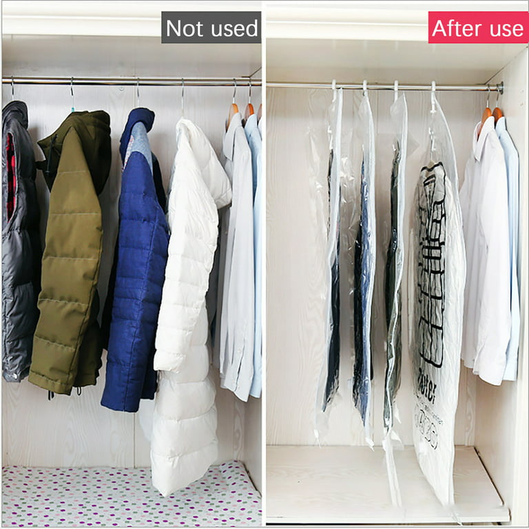  Hanging Vacuum Storage Bags Clothes Storage Bags 4 PCS Reusable  Vacuum Storage Bags Can Be Used for Dresses, Coats, Down Jackets and Other  Clothes : Home & Kitchen