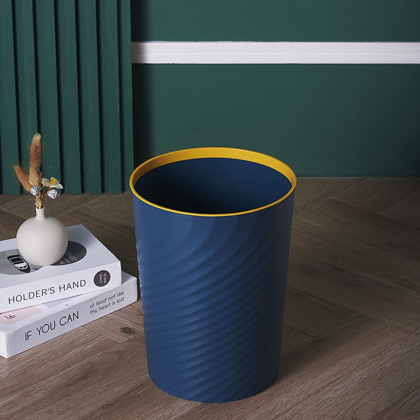 Commercial Products Wastebasket/Trash Can, Small Plastic Garbage Bin, for Bedroom/Bathroom/Office, Fits Under Desk/Under Counter/Under Sink/Under Cabinet/Indoors & Outdoors(Navy,7.87x6.49x12")