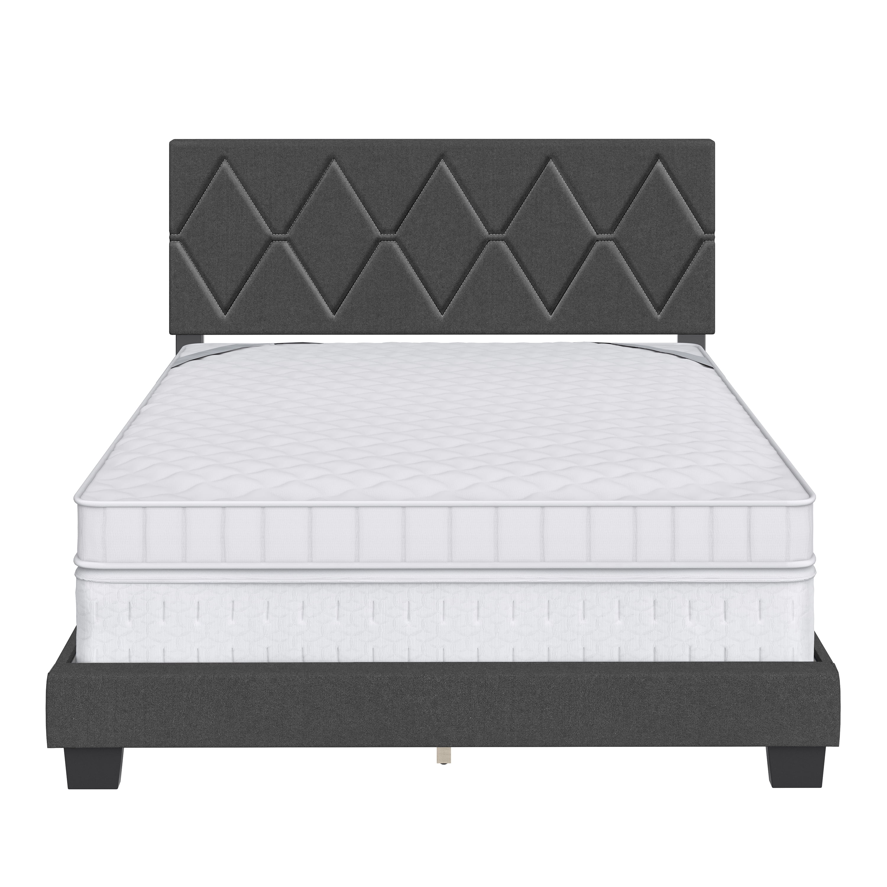 Boyd Sleep Diamond Black Linen Twin Size Fully Upholstered Platform Bed Frame with Adjustable Headboard, Qualified Box Spring or Foundation Required for Use