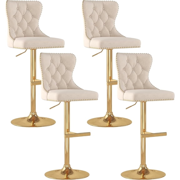 Westice Velvet Swivel Bar Stools Set of 4 with Tufted Back & Gold Base, Beige