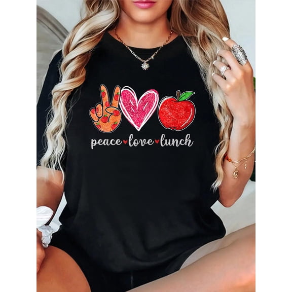 Peace Love Lunch Funny Lunch Lady Womens Food Service School T-Shirt