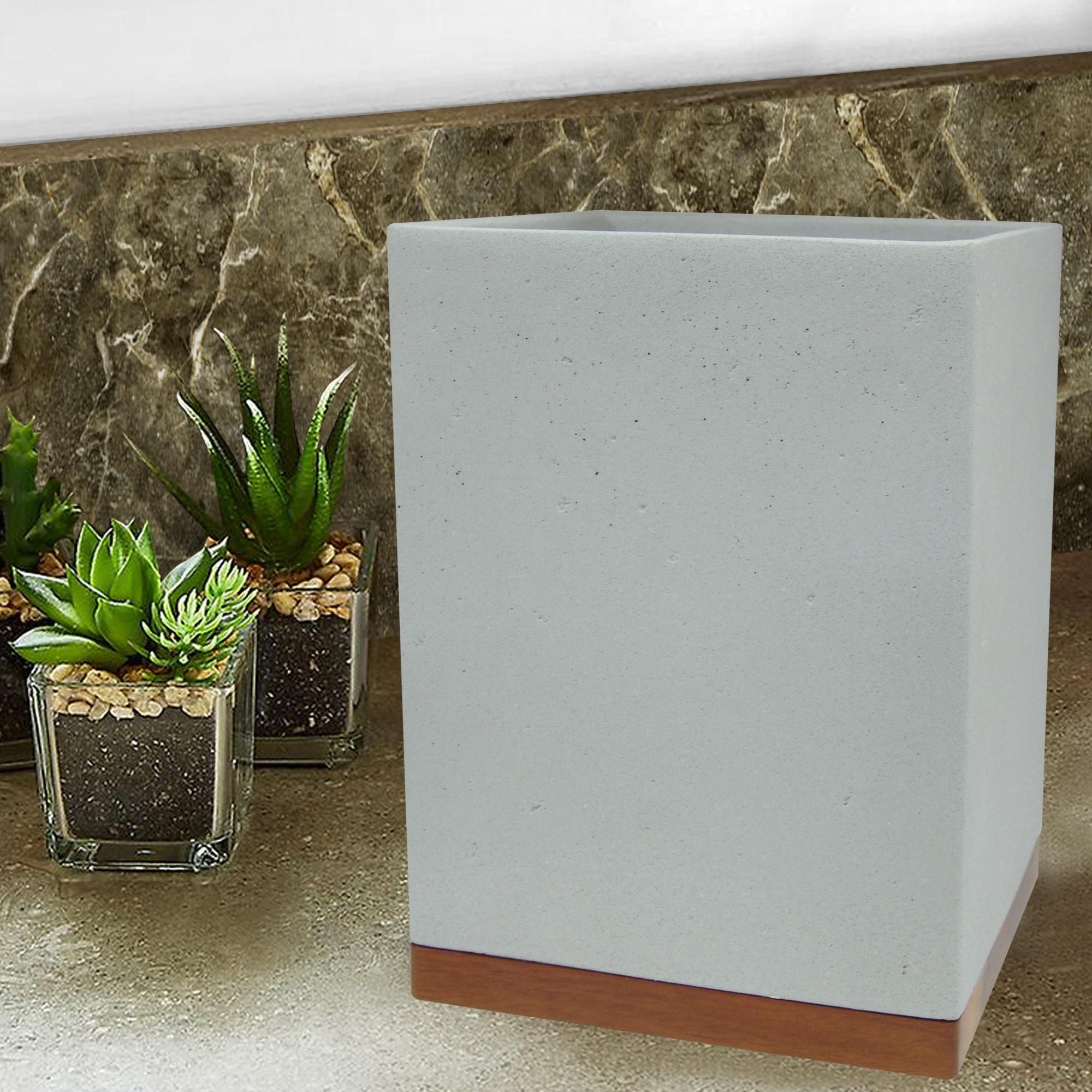 nu steel Concrete, Made of Cement Small Trash Can Wastebasket, Garbage Container Bin for Bathrooms, Powder Rooms, Kitchens, Home Offices, Grey Stone/Brown (CON8H)