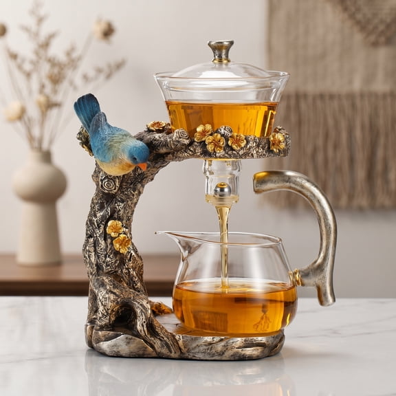 Kungfu Magic Tea Set , Glass Magnetic Teapot, Semi-Automatic Water Guide Magnetic Teapot with Infuser, Heat-Resistant Glass Tea Pot, Magic Tea Set Perfect of Holiday Gifts