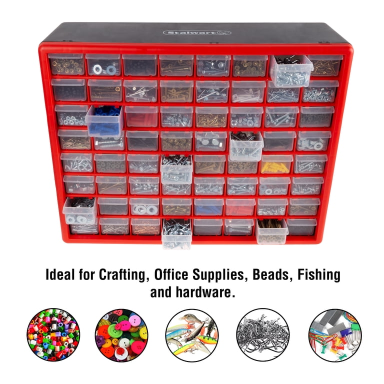 Stalwart 64-Drawer Storage Organizer, Red photo 6