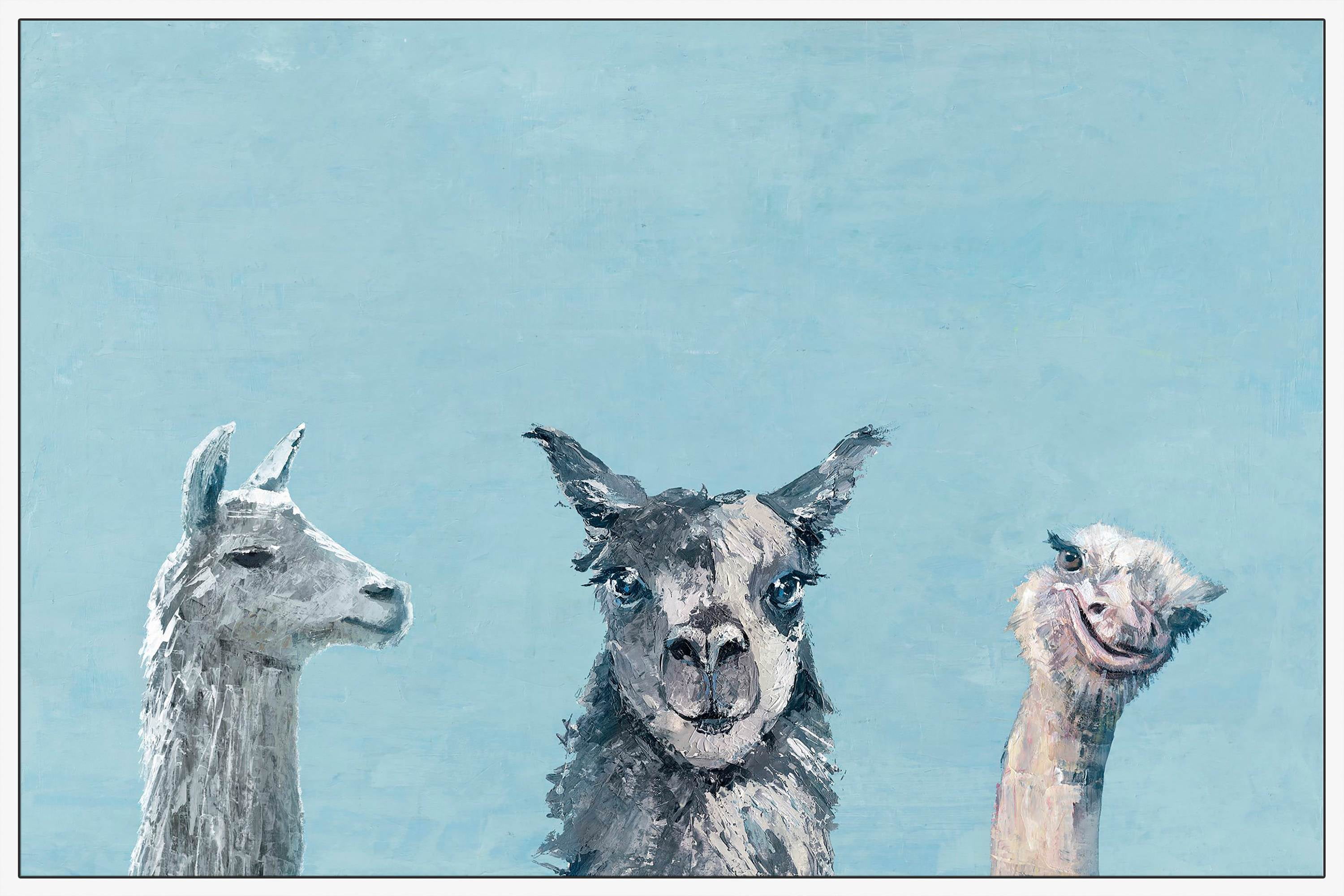 Llama and Ostrich Groove Floater Framed Painting Print on Canvas