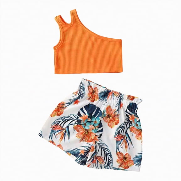 Ccpelsie Toddler Girl Clothes Toddler Girls Outfits Cute T-Shirt Shorts 2Pcs Summer Baby Clothing Sets(Orange,4-5 Years)