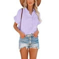 thumbnail image 2 of Frontwalk Ladies Blouse Button Down Tops Lapel Neck Shirts Women Casual Tunic Shirt Short Sleeve Purple 3XL, 2 of 6