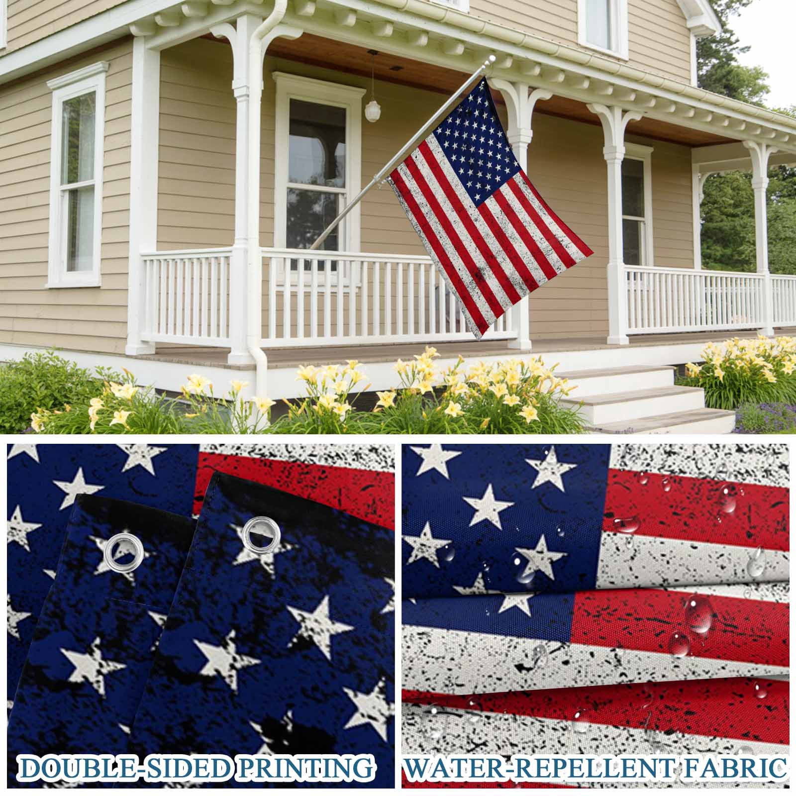 4th of July Flags for Outside 3x5 ft American Flag Outdoor Flags Double Sided Grommets House Banner Retro USA Flag July 4th Patio Yard Flag for Outdoor Party Porch Independence Day Decor