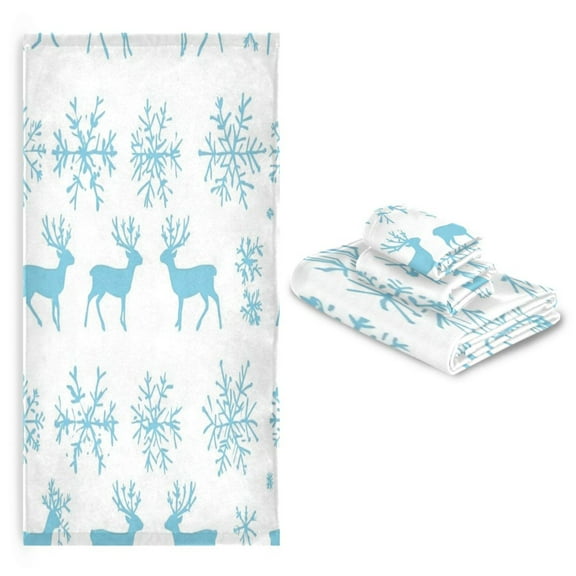 3 Pack Towel Set with Bath Towels, Hand Towels & Washcloths for Everyday Use Reindeer and Snowflake Pattern