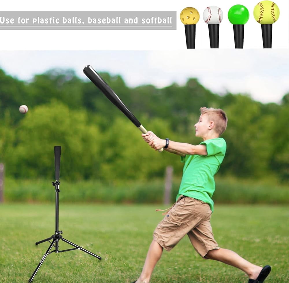 Baseball Batting Tee, Portable Softball Baseball Tees for Hitting, Adjustable Angel Baseball Ball Caddy, Easy to Assemble, Updated Rubber Head, Batting Training Practice