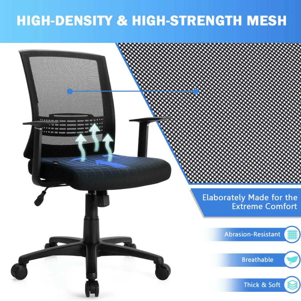 Demi Bonn Adjustable Mid Back Mesh Office Chair with Lumbar Support for Home, Bedroom, Study, Rolling Work Computer Desk Chair, Black