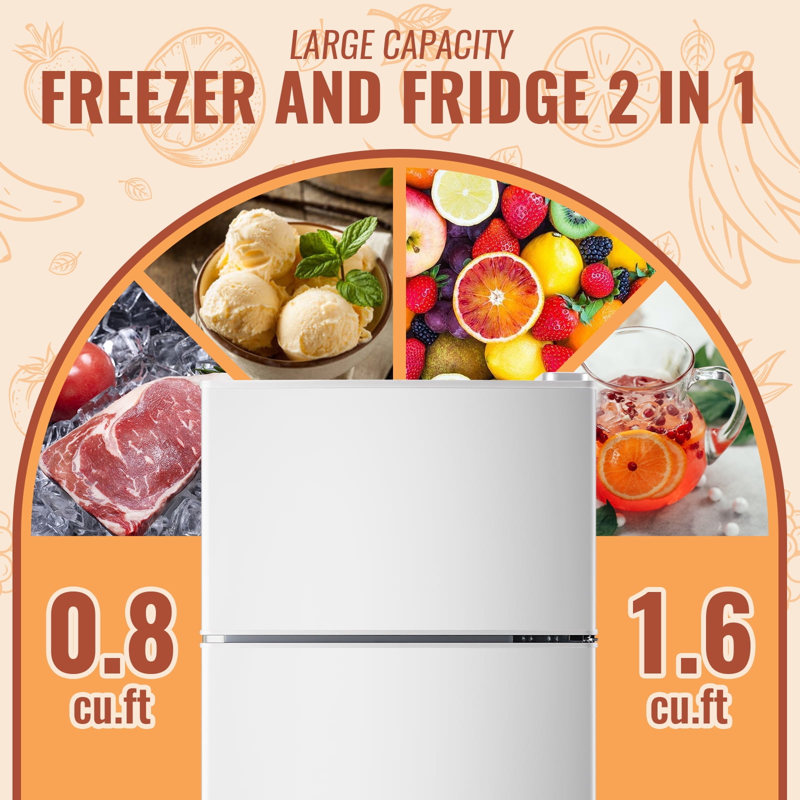 2.4 Cu.Ft Mini Fridge Small Refrigerator with Freezer 2 Removable Plastic Shelves Two Door White New