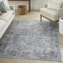 Nicole Curtis Machine Washable Series 1 Persian Light Grey/Blue 6' x 9' Area Rug, (6x9)