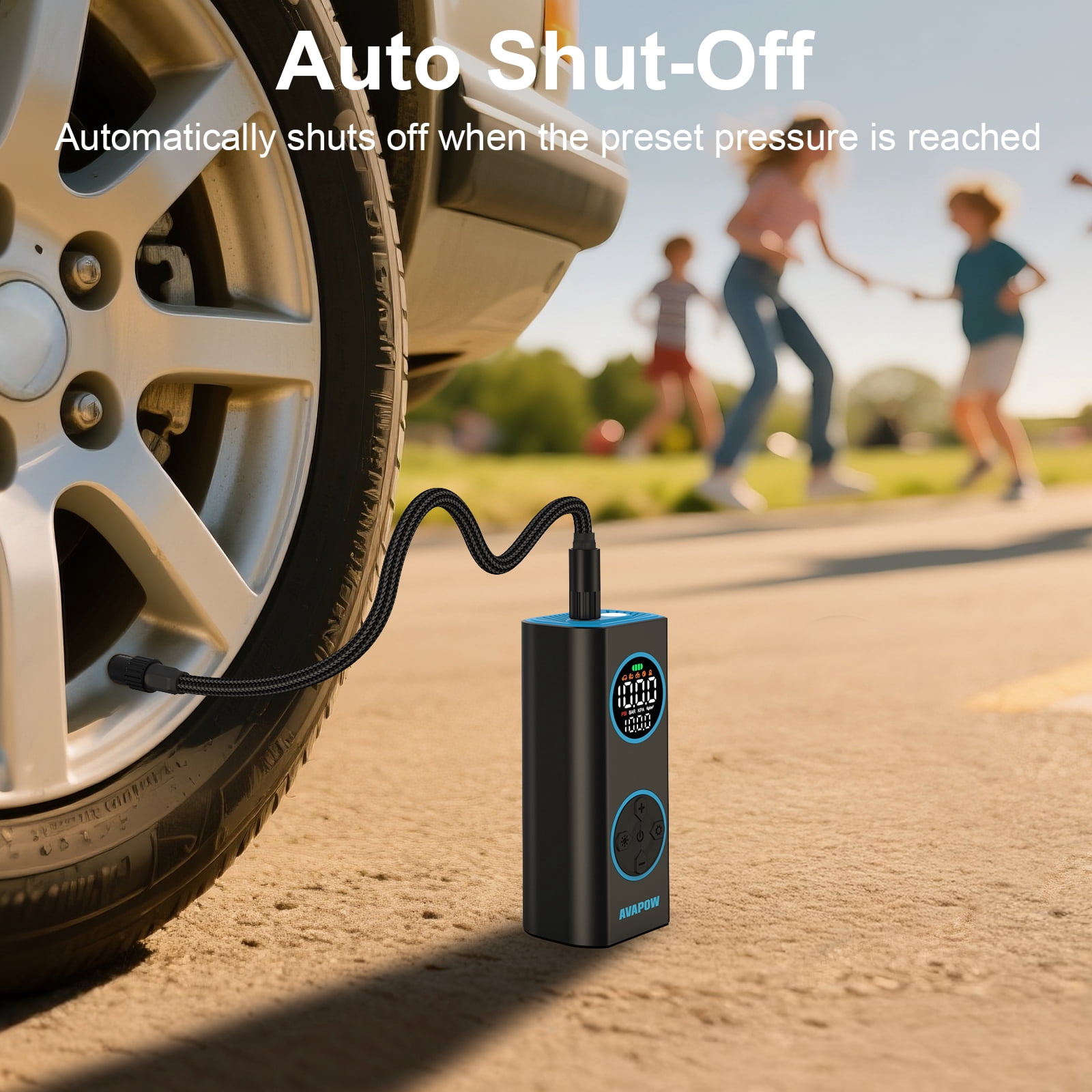 AVAPOW Tire Inflator, Portable Air Compressor 150PSI, Cordless Air Pump for Car Tires with Digital Gauge, Auto Shut-Off, for Car, Bike, Motorcycle Balls