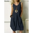 thumbnail image 1 of Women Casual Scoop Neck Sleeveless Ruffled Mini Dress Solid Beach Sundress Oversized Loose Summer, 1 of 7