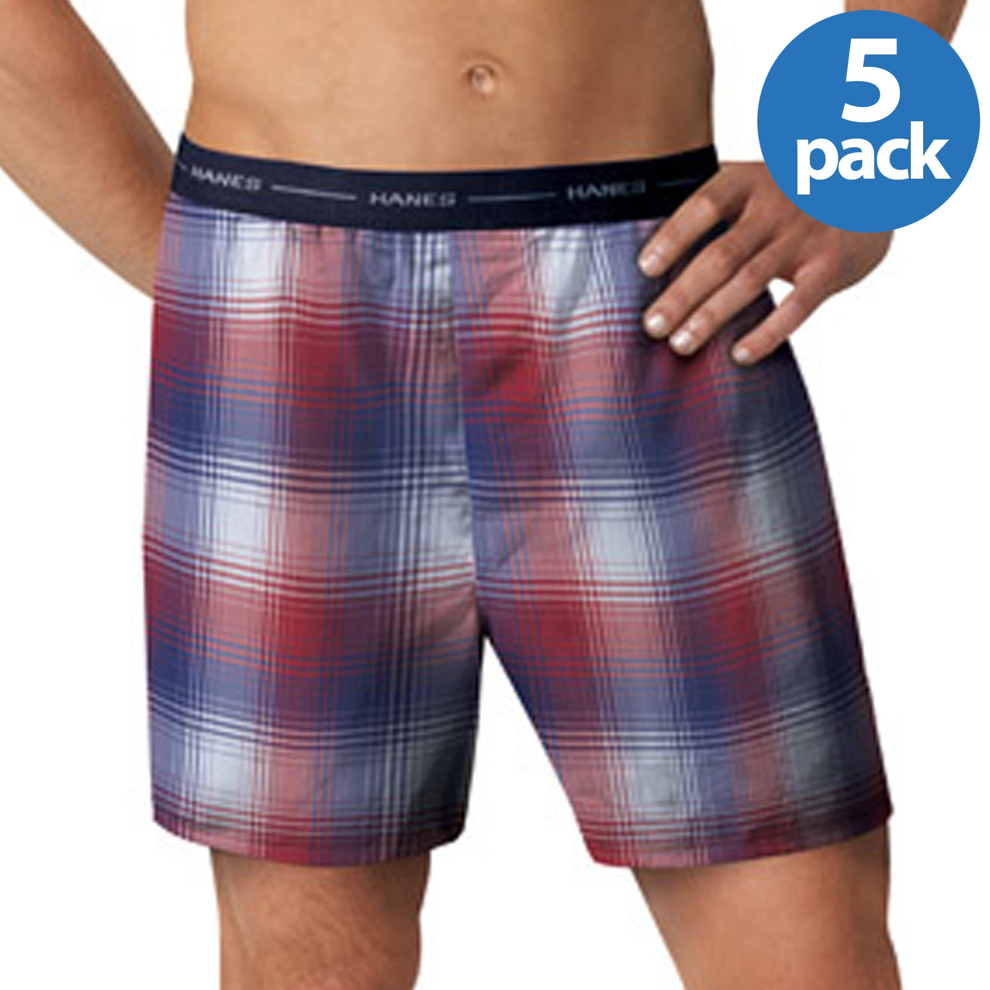 Hanes Men's FreshIQ Comfort Flex Exposed Waistband Plaid Boxer 5-Pack by Hanes
