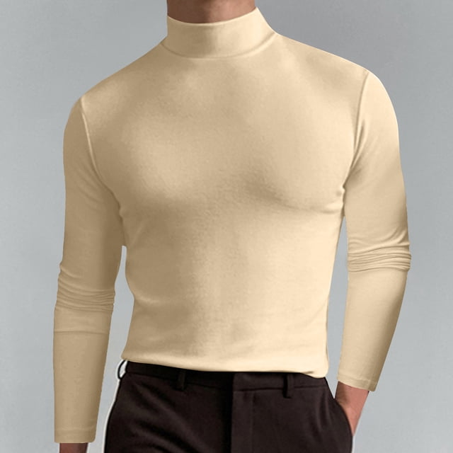 Blusa y camisas de cuello alto de manga larga para hombre, blusa informal de manga larga con cuello alto y elasticidad sólida para hombre.