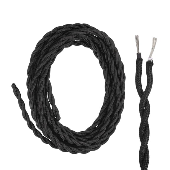 Uxcell 15Ft Twisted Cloth Covered Lamp Wire, UL Listed 18AWG 2 Conductor Fabric Vintage Industrial Cord, Braided Electrical Wire for DIY Lamp Parts Lighting Project, Black