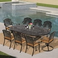 thumbnail image 3 of VIVIJASON 9-Piece Patio Furniture Dining Set, All-Weather Cast Aluminum Outdoor Conversation Set, Include 6 Stationary Chairs, 2 Swivel Dining Chairs and an Oval Table with Umbrella Hole, 3 of 7