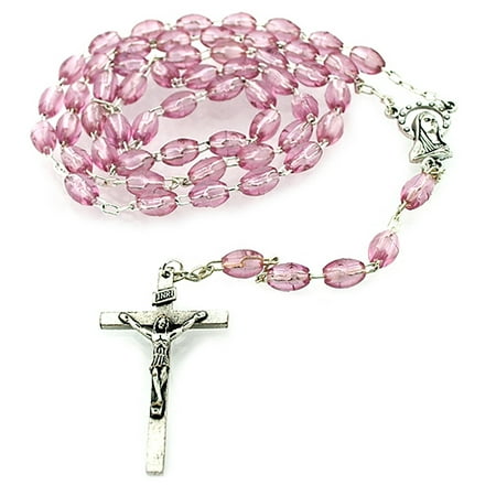 Picture Rosary Beads - Simple Catholic Rosary with Colorful Beads (Pink)