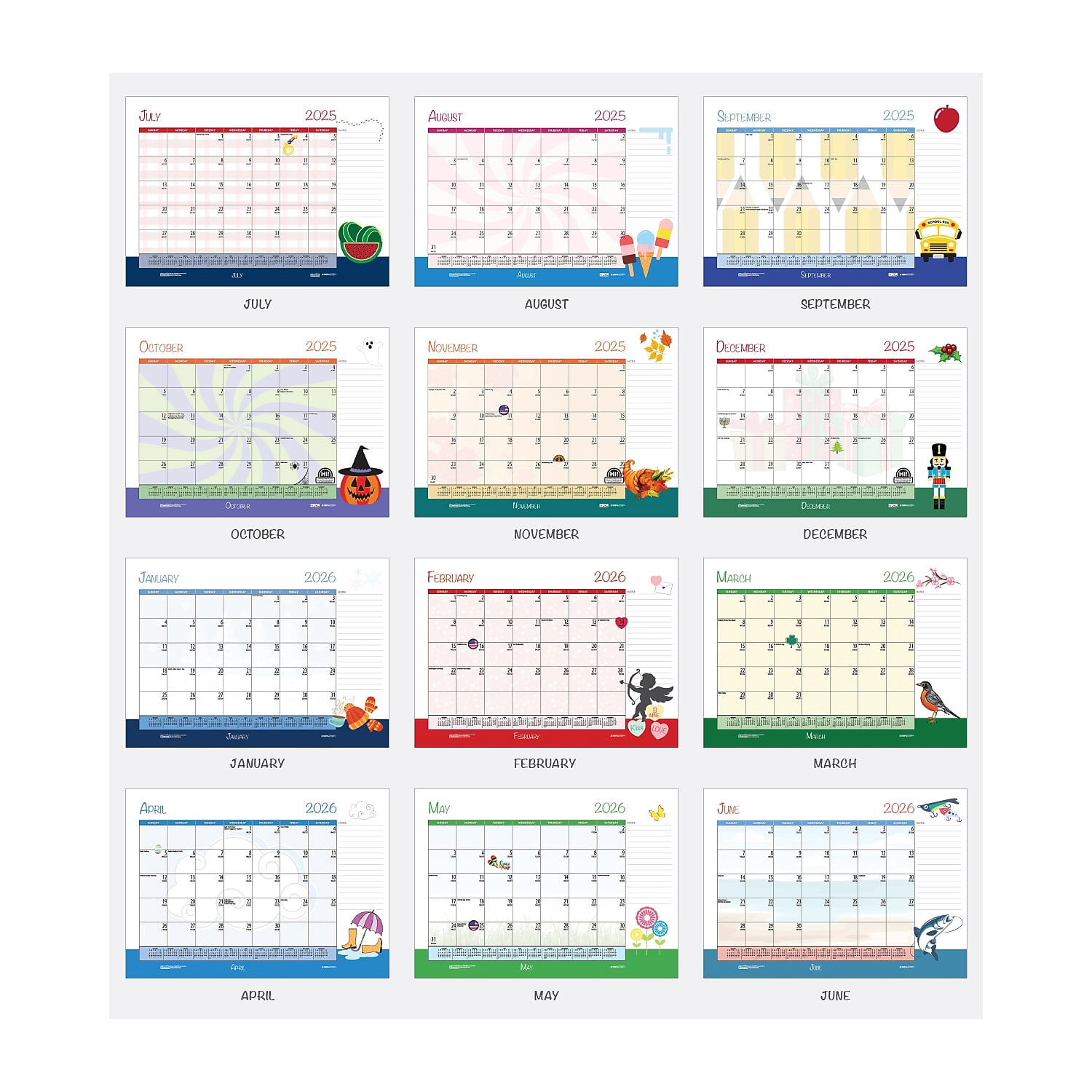 Academic Year Recycled Desk Pad Calendar, Illustrated Seasons Artwork, 22 x 17, Black Binding, 12-Month (July-June):2025-2026