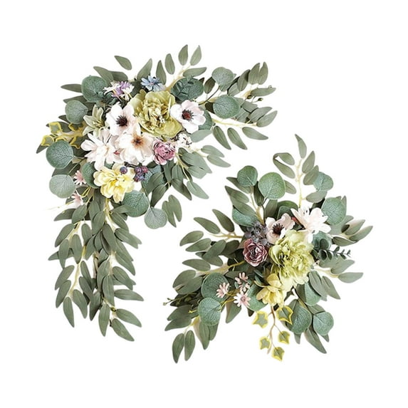 2 Pieces Artificial Wreath Decorative Handmade Door Hanging Crafts Wall Hanging DIY Home Decor Wedding Arch Flower for Holiday Window Indoor , Style C