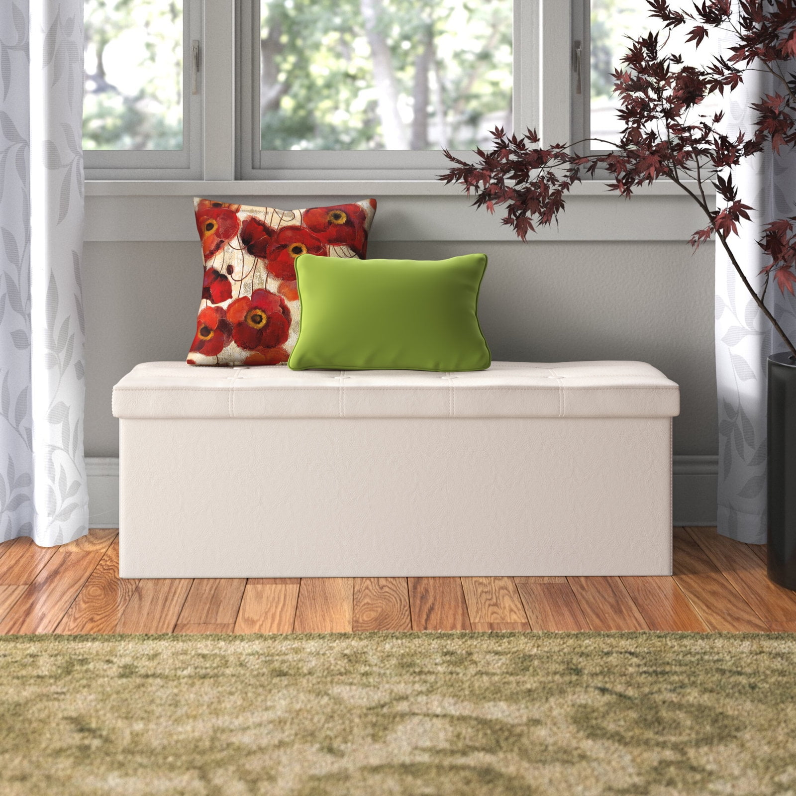 Homfa Vegan Leather Storage Ottoman, Flip Top Storage Bench, Beige