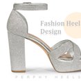 thumbnail image 4 of De Mujer Brillo Plataforma Tacones Entrecruzado Tacón Grueso Sandalias Plateado US 9/UK 7/EU 40, 4 of 6