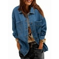 thumbnail image 3 of Jean Jacket for Women Distressed Long Sleeve Oversized Denim Trucker Jackets Coat Royal Blue XXL, 3 of 9
