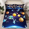 thumbnail image 3 of Outer Space Twin Bed Sheets Set Planet Fitted Sheet, Solar System Sheet Set Teens Blue Galaxy Starry Sky Astronaut Print Flat Sheet Universe Themed Bedding Set 3 Pcs, 3 of 5
