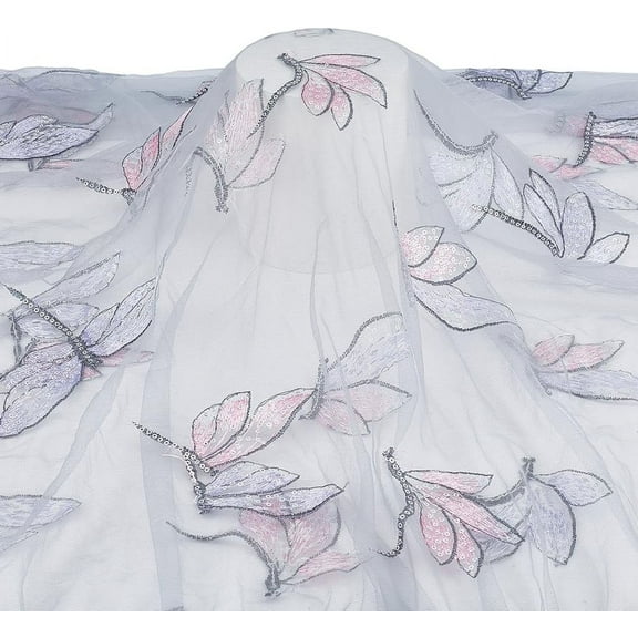 Glitter Tulle Fabric with Embroidery Dragonfly 59" x 2 Yards Sheer Sequin Fabric by The Yard Mesh Sparkly Fabric Organza Lace Fabric