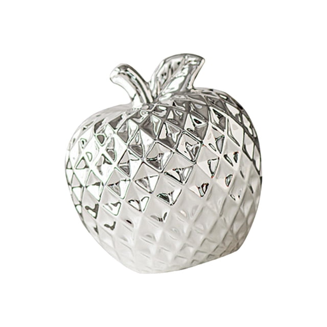 Estatua de manzana de cerámica, figura decorativa, escultura de fruta coleccionable, para sala de estar Plata