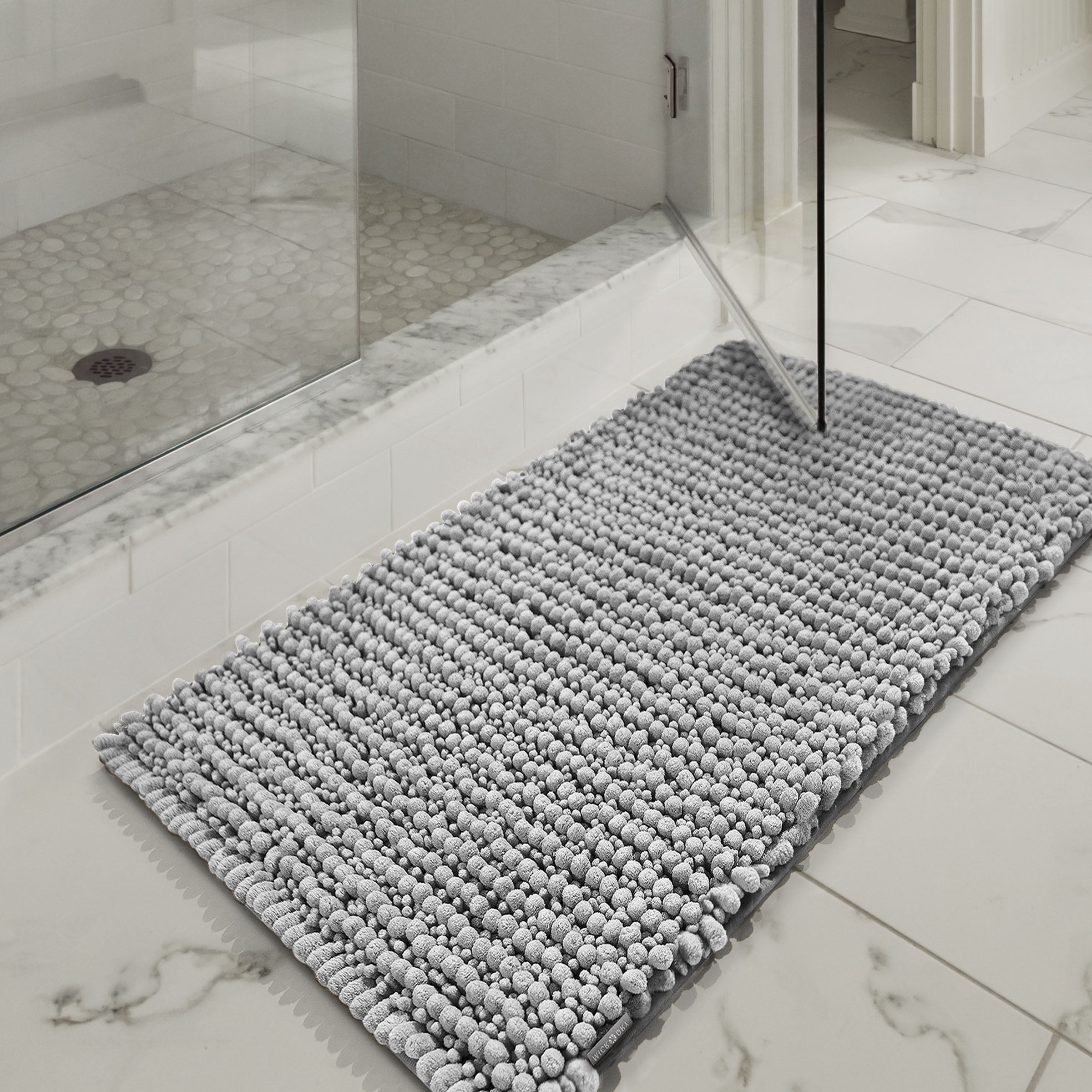 Microdry Chenille Memory Foam Bath Mat, 16" x 24", Light Gray