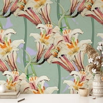 Art Nouveau Pink Lilly Floral Wallpaper