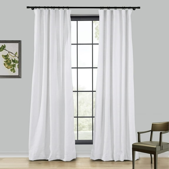 TWOPAGES Light Filtering Drape 50 X 63 Inches Long 4 in 1 Top Design Linen Privacy Protection Curtain for Bedroom, 1 Panel, White