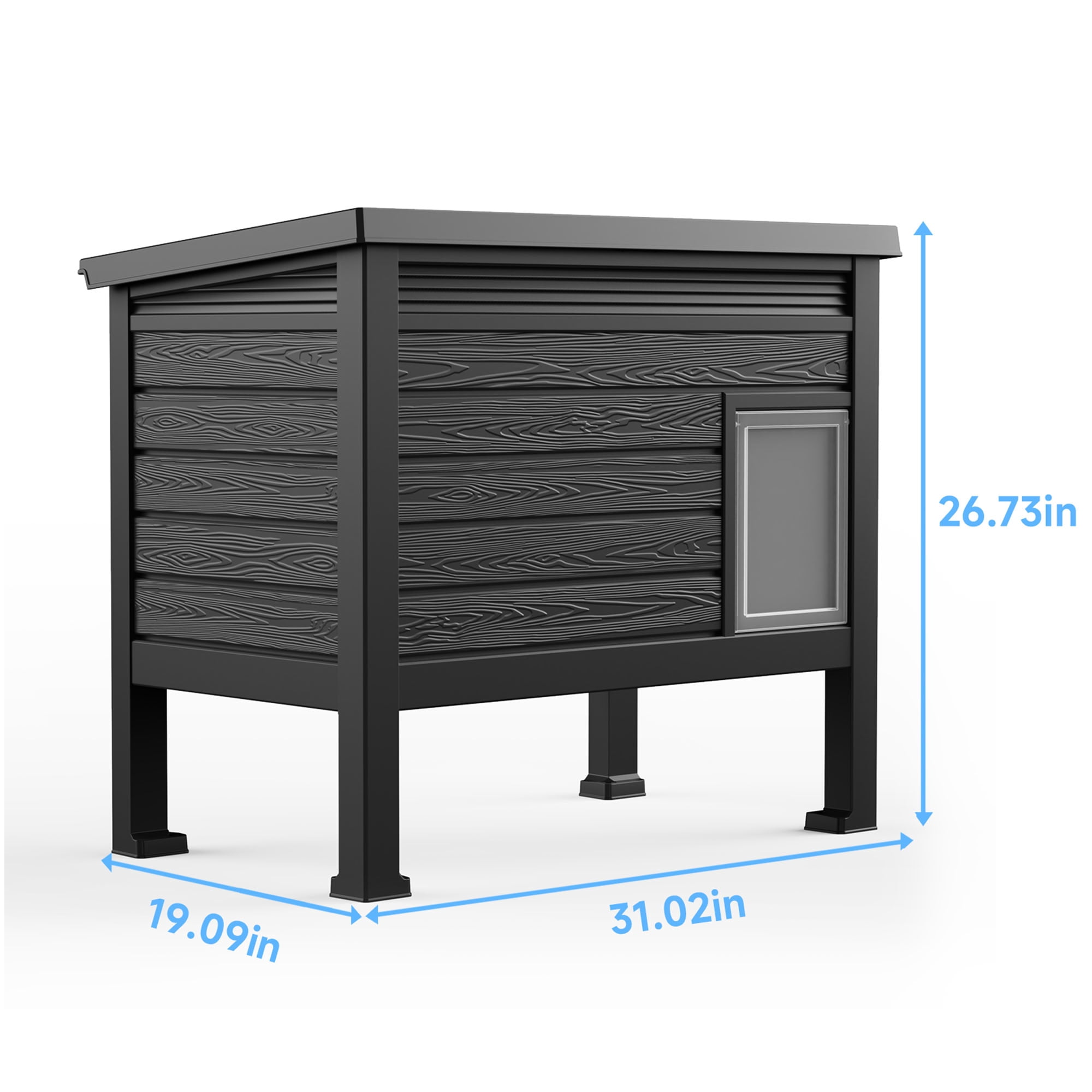 MAYEERTY Indoor & Outdoor Cat House, Gas Strut Top Cover Ventilated Pet Retreat with Removable Divider