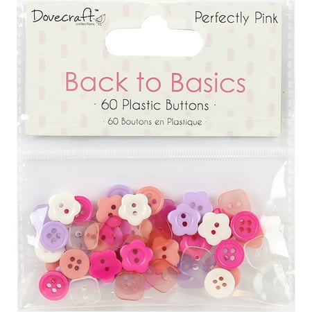 - Dovecraft Back To Basics Plastic Buttons 60/Pkg-Perfectly Pink