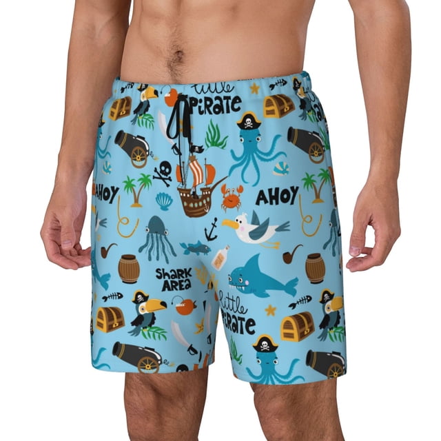 Balery Animal Pirate Bañador para hombre, shorts de playa de secado rápido con entrepierna y forro de compresión-Large