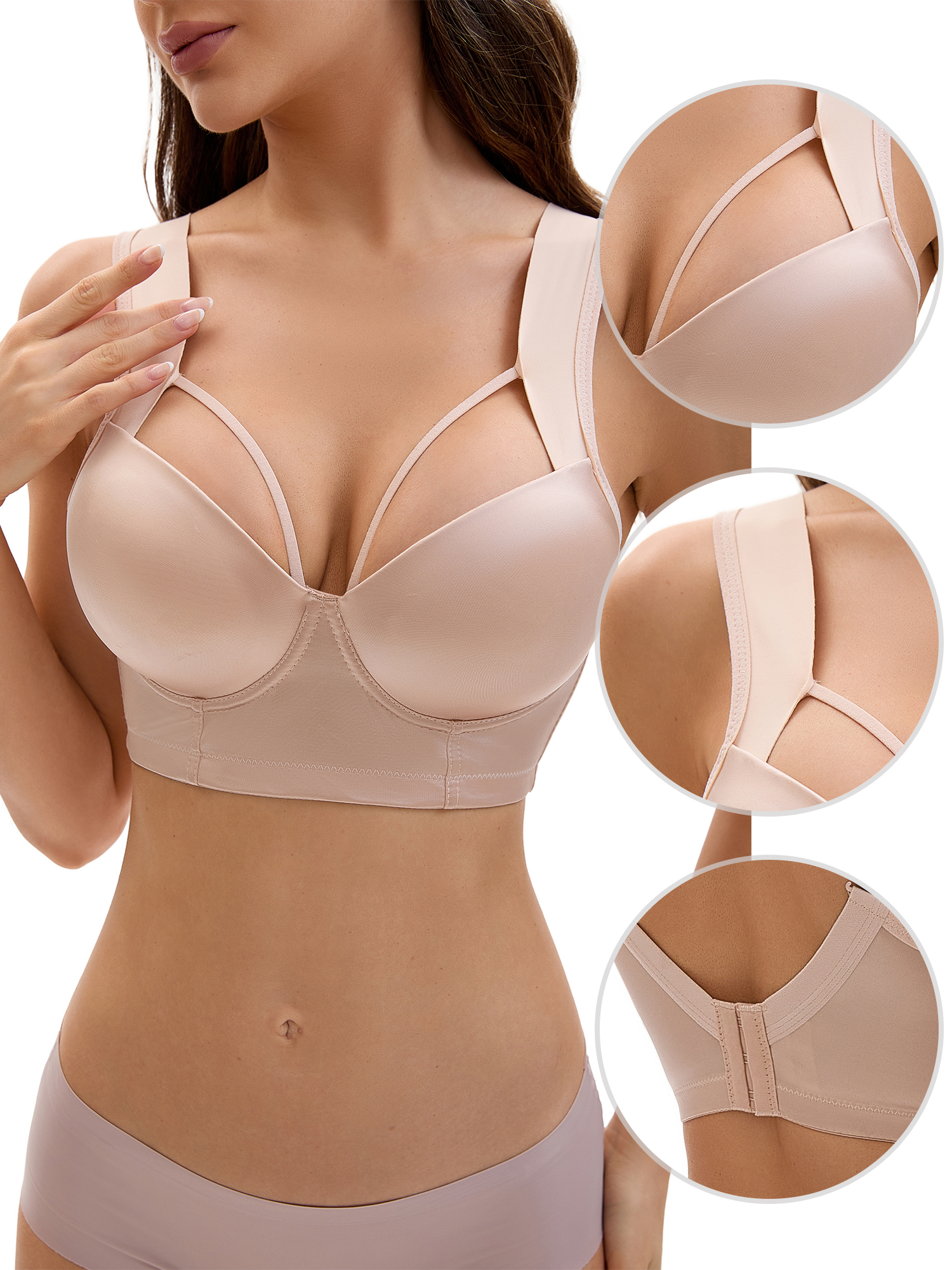 Unique Bargains Women's Push Up Adjustable Wide Straps Bras B 34 Beige