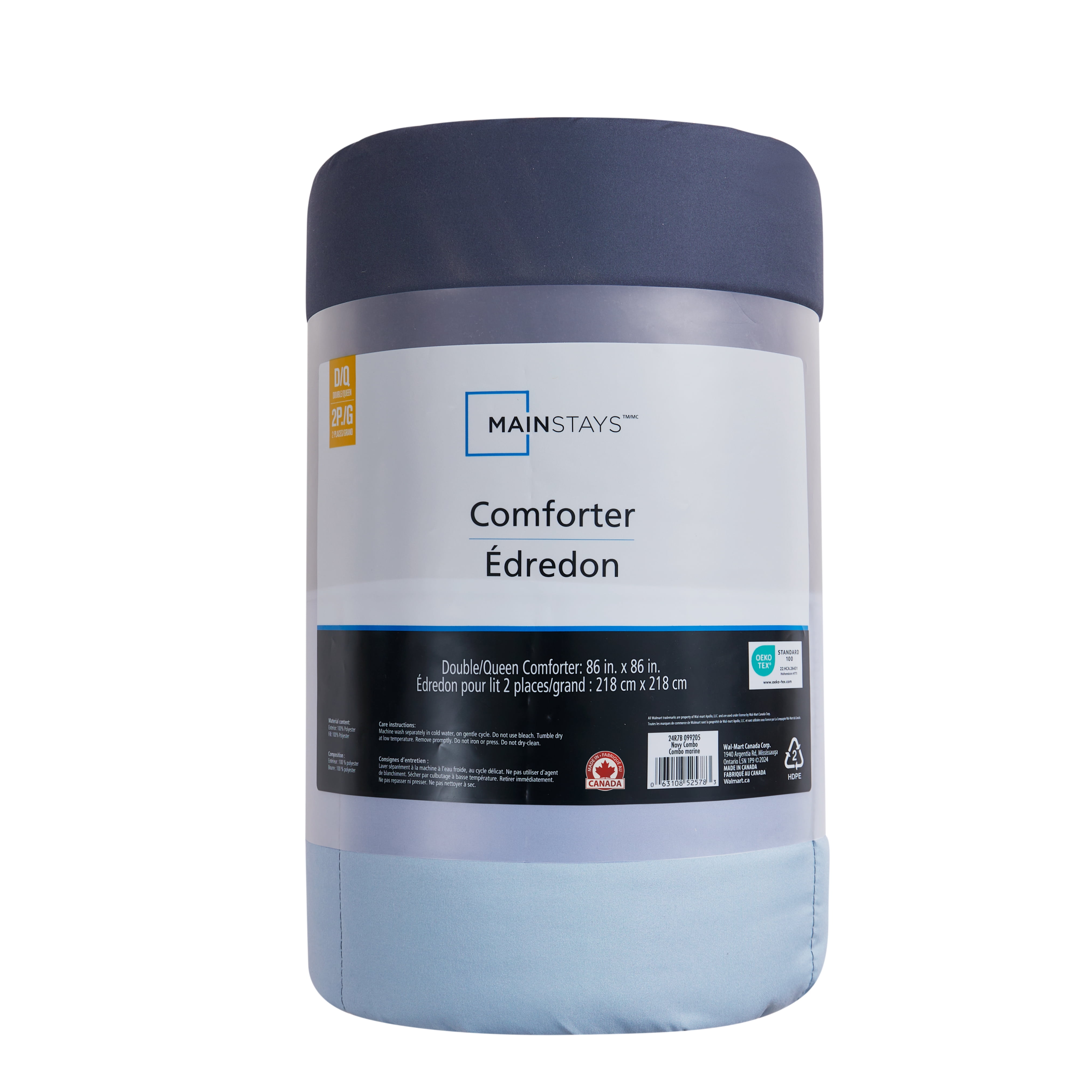 Mainstays Navy Reversible Comforter Double/Queen, MAINSTAYS PL MS NAVY COMF DBL/QN