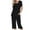 ☪487-Black, variant on Womens Lounge Sets Short Sleeve Square Neck Tops Wide Leg Capri Pants 2 Piece Outfits Tracksuit with Pockets