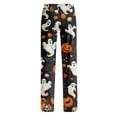 thumbnail image 5 of Women's Halloween Pajama Pants Casual Elastic High Waist Drawstring Pjs Pumpkin Ghost Print Straight Leg Loungewear Bottoms, 5 of 5
