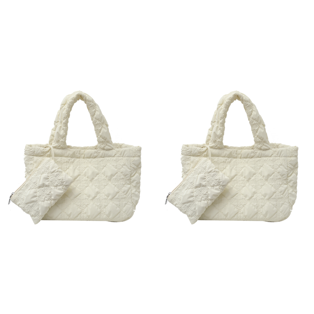 Monedero Mujer Bolso De Mano Acolchado Bolso De Hombro De Gran Capacidad con Conjunto Blanco