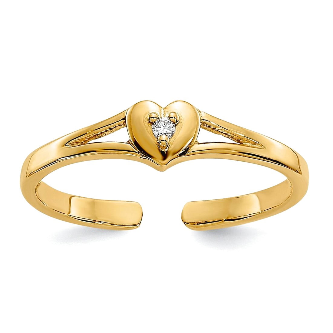 14k Solid Yellow Gold .01ct Diamond Love Heart toe ring toe ring for Women - .010 dwt