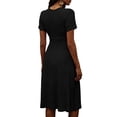 thumbnail image 4 of ClodeEU Women's V Neck Short Sleeve Midi Dress,Casual High Waist A Line Flowy Dress Black,Women's Plus L, 4 of 7