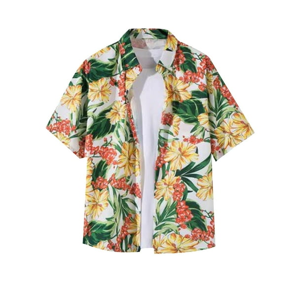 Atogsazn Children's Boys Hawaiian Shirt Kids Casual Button Cotton Short Sleeve Shirts Beach Top Clothes Beige 9-10 Years