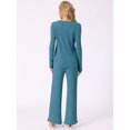 thumbnail image 4 of DARING DIVA Women's Knit Long Sleeve Ribbed Sleepwear Soft Crewneck Sets L Peacock Blue, 4 of 7